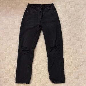 American Eagle Outfitters Black Distressed Straight Leg Jeans